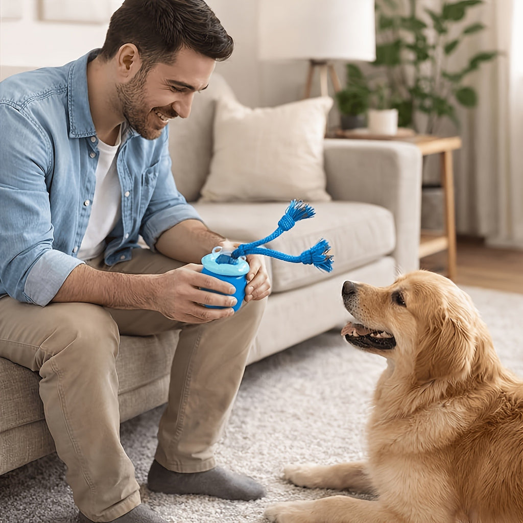 Smart Dog Toy Ball JY661 for Medium and Large Dogs, Interactive Ball and Rope Play Toy for Supervised Indoor Hardwood Floor and Outdoor Carpet Activities