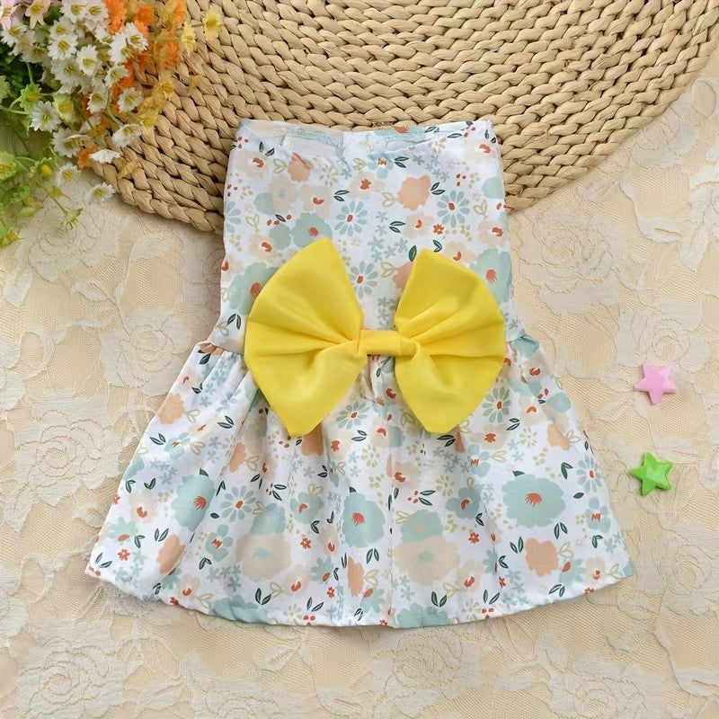 Small Dog Dress Set, 5-Style Floral and Bow Princess Puppy Clothes for Summer Dress-Up, Birthday Photos and Pet Parties, Pink XS–XXL
