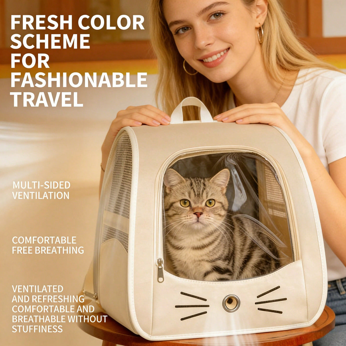 Transparent Pet Backpack Carrier for Cats & Small Dogs Up to 13 lbs, Breathable Oxford Cloth Travel Bag with Shoulder Strap for Outdoor Trips