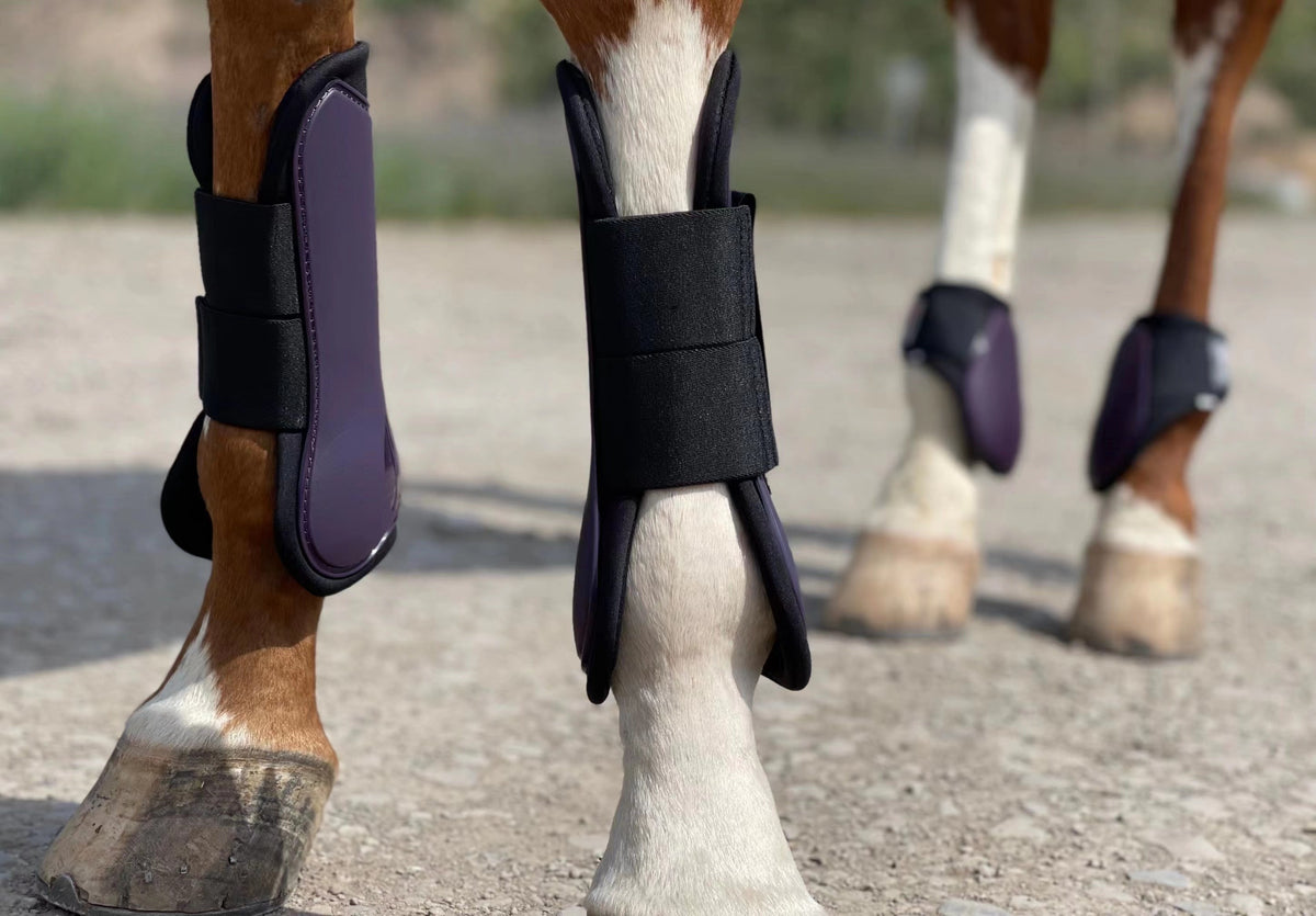 Horse Tendon Boots Set of 4, Open Front and Fetlock Leg Guards in PU and Neoprene for Riding, Jumping and Training, FULL and COB Size Options