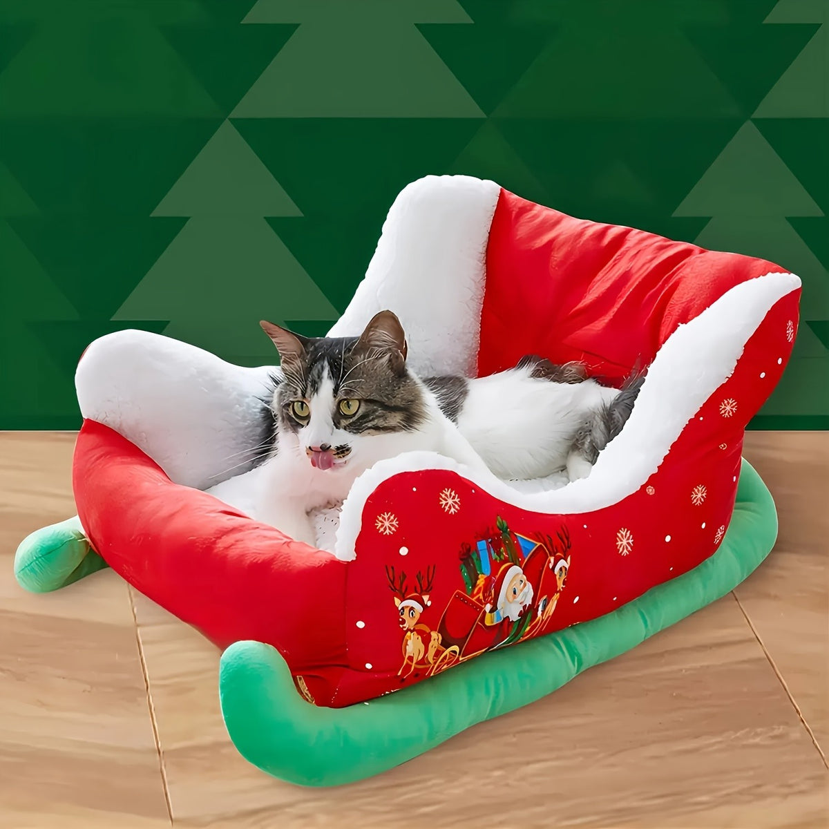 Christmas Pet Bed with Sled Nest or Separate Mat Options, Soft Holiday Sleeping Spot for Small to Medium Dogs and Cats, Festive Pet Lover Gift