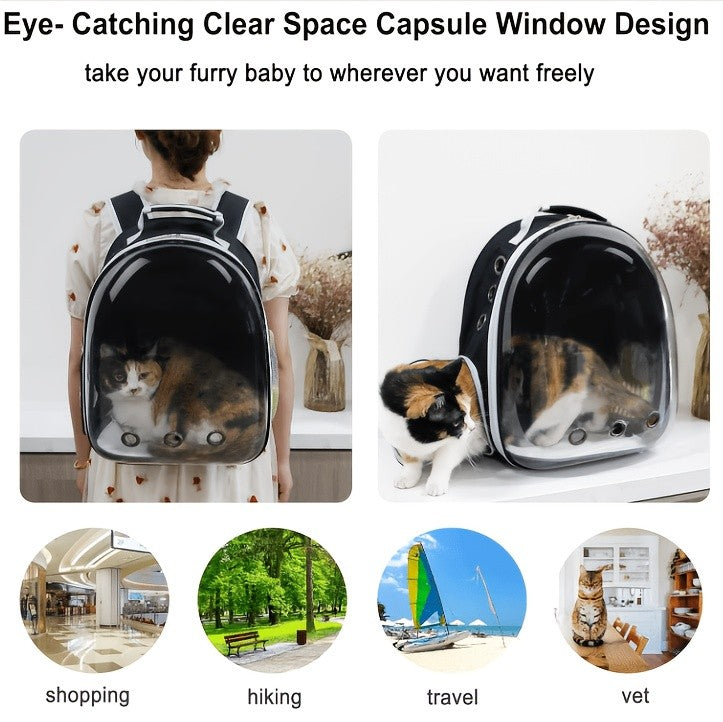Transparent Capsule Cat Backpack, Breathable Portable Pet Carrier for Everyday Outings and Vet Visits, One-Size Pink and Black Style Options