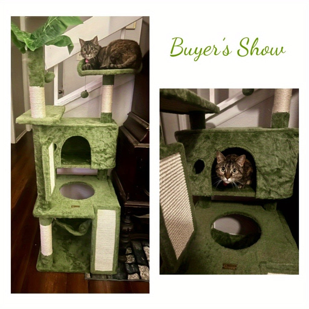 Nature Inspired Cat Tree with Plush Perch, Indoor Cat Tower with Scratching Surfaces, Condo Hideaway and Dangling Ball for Climbing, Play and Rest