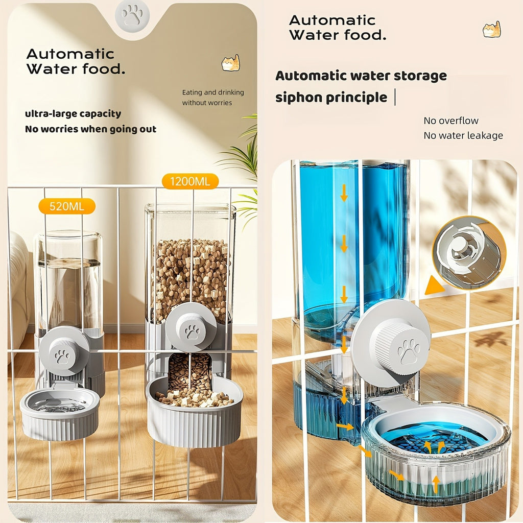 Cage Mounted Pet Feeder and Water Dispenser, Hanging Gravity Food and Water Bowls for Cats, Small Dogs and Rabbits, Multiple Set Options