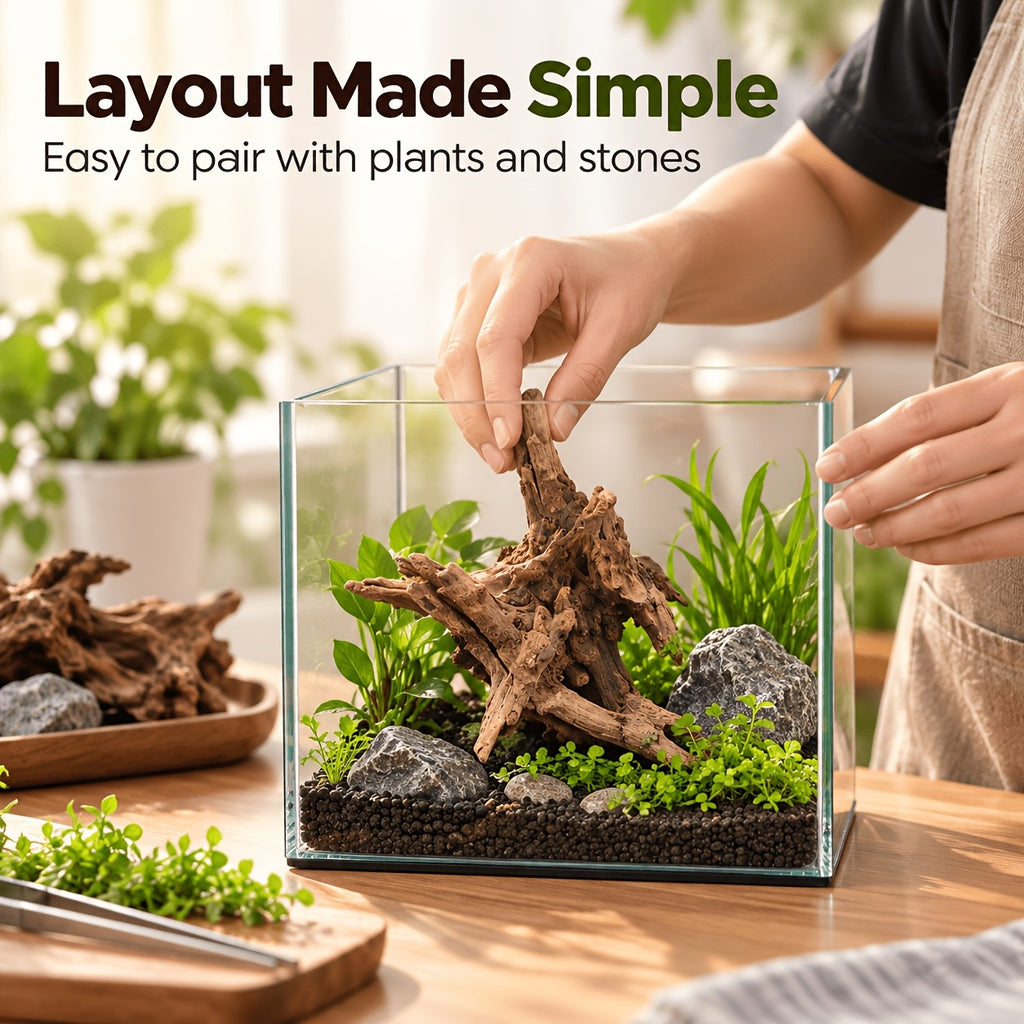 Aquarium Driftwood Single Piece, 5.9-7.87 Inch Random-Style Decorative Wood for Small Fish Tank Aquascaping and Nature-Inspired Underwater Layouts