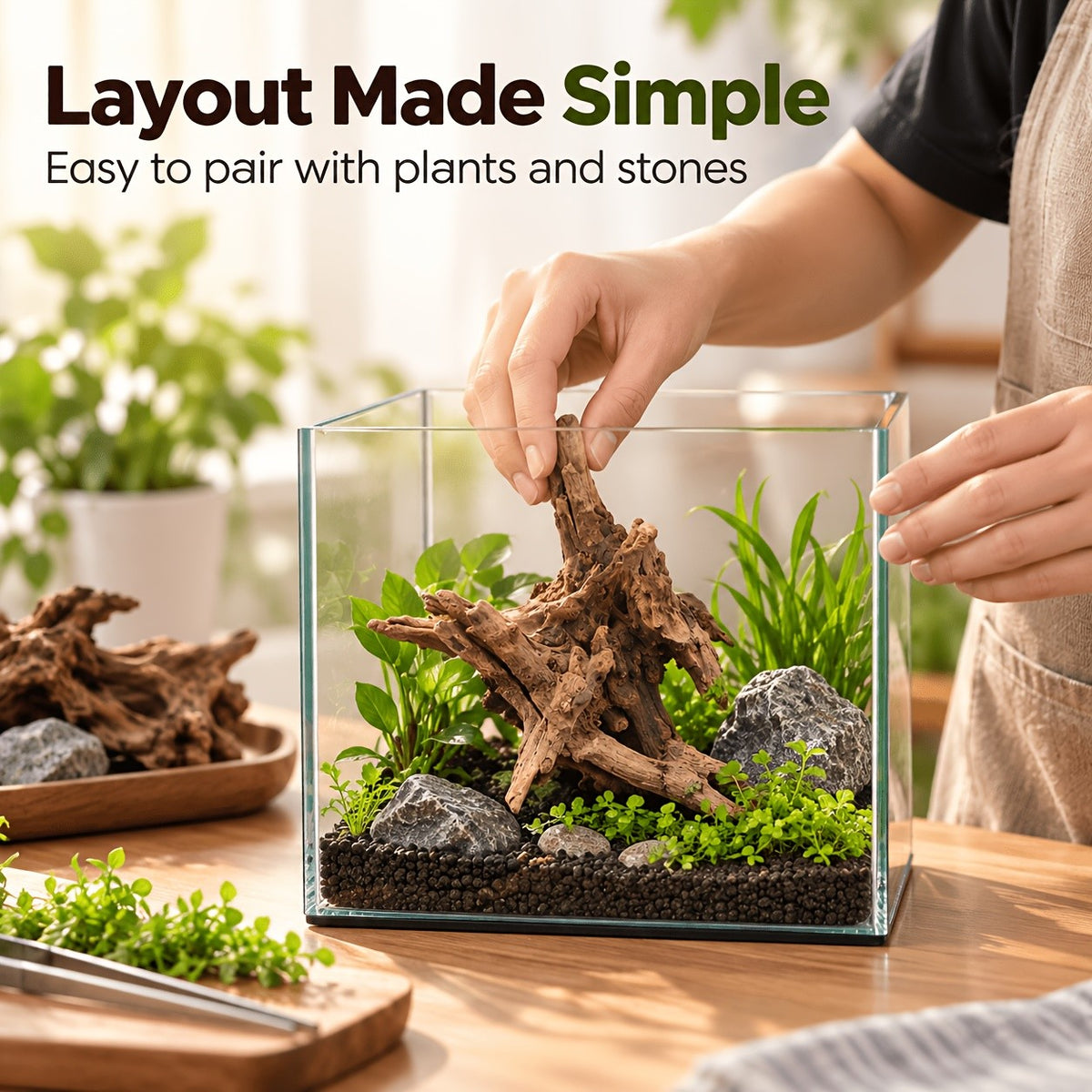Aquarium Driftwood Single Piece, 5.9-7.87 Inch Random-Style Decorative Wood for Small Fish Tank Aquascaping and Nature-Inspired Underwater Layouts
