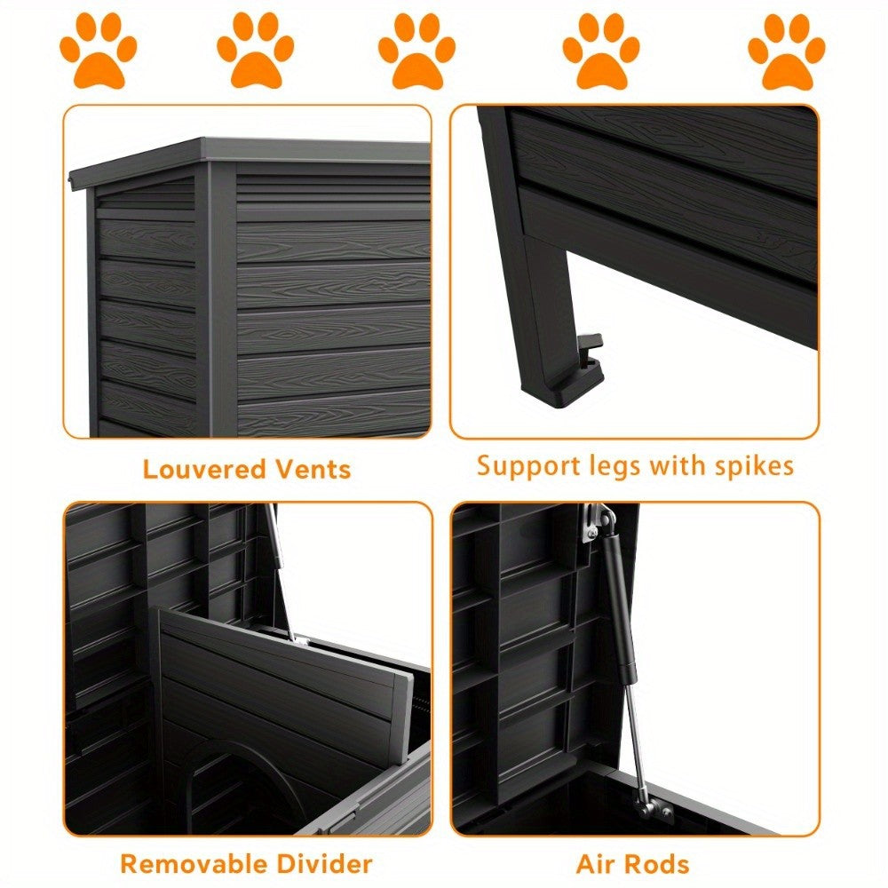 Cat House with Openable Doors, Black Resin Indoor and Sheltered Outdoor Cat Shelter, Easy-Clean Resting Space, 31.02 x 19.09 x 26.73 Inches