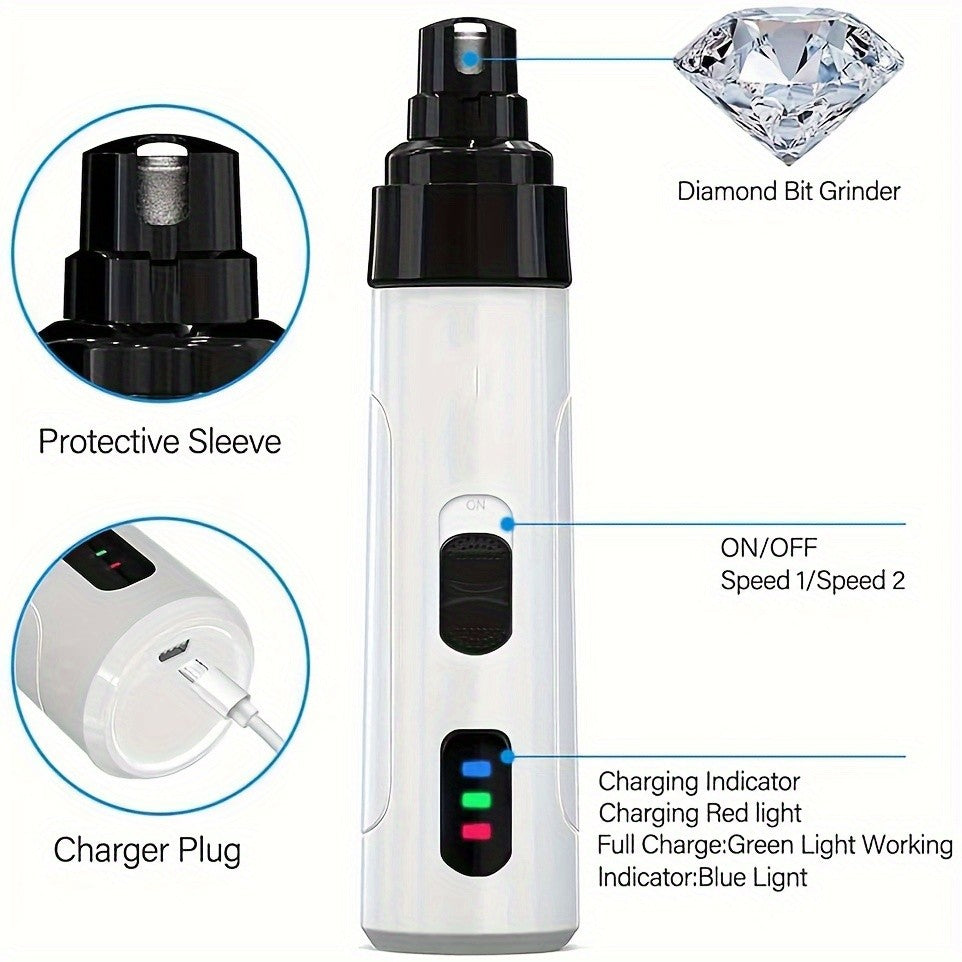 Dog Nail Smoothing Tool, Electric Pet Claw Grinder for At-Home Paw Grooming, White or Upgraded LED Screen Version for Regular Nail Care