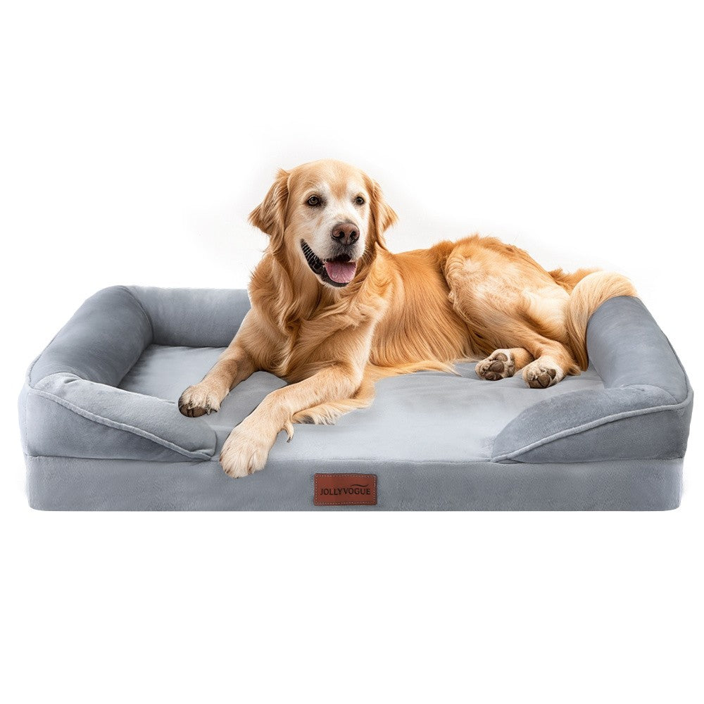Orthopedic Bolster Dog Bed with Egg Crate Foam, Removable Washable Cover and Non-Slip Base, Gray Pet Sofa in 36, 42 and 48 Inch Sizes