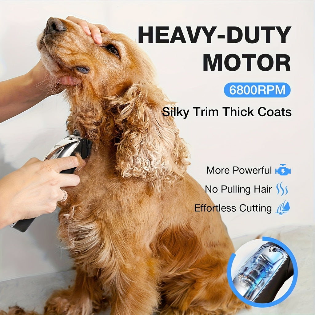 Dog Clippers for Thick Coats with LCD Battery Display, Low-Noise Cordless USB Rechargeable Pet Hair Trimmer for At-Home Dog and Cat Grooming