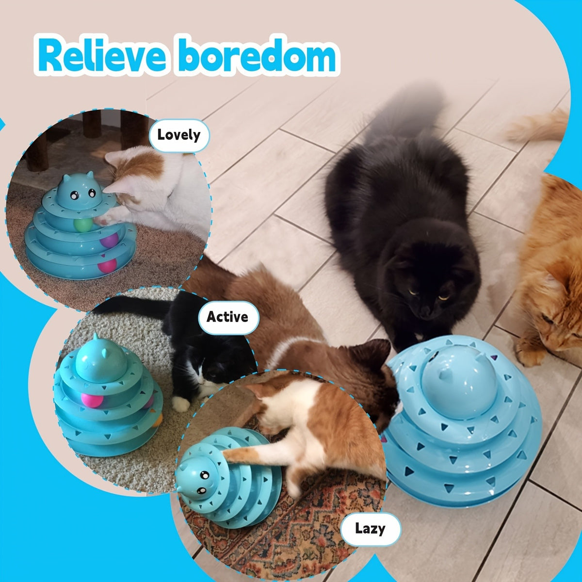 Cat Ball Track Toy with Six Colorful Balls, Three-Tier Interactive Tower with Non-Slip Base and Detachable Layers for Indoor Cats and Kittens
