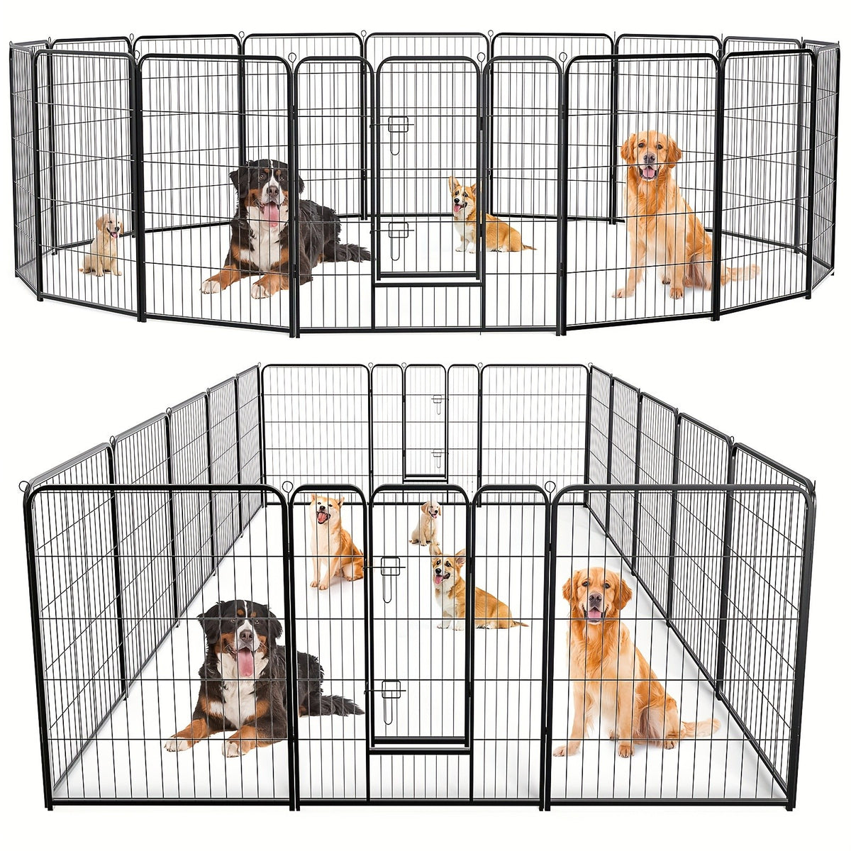 Dog Playpen 8 or 16 Panels, Portable Indoor Outdoor Pet Exercise Pen for Supervised Puppy Play, Backyard Gardens and RV Camping Trips