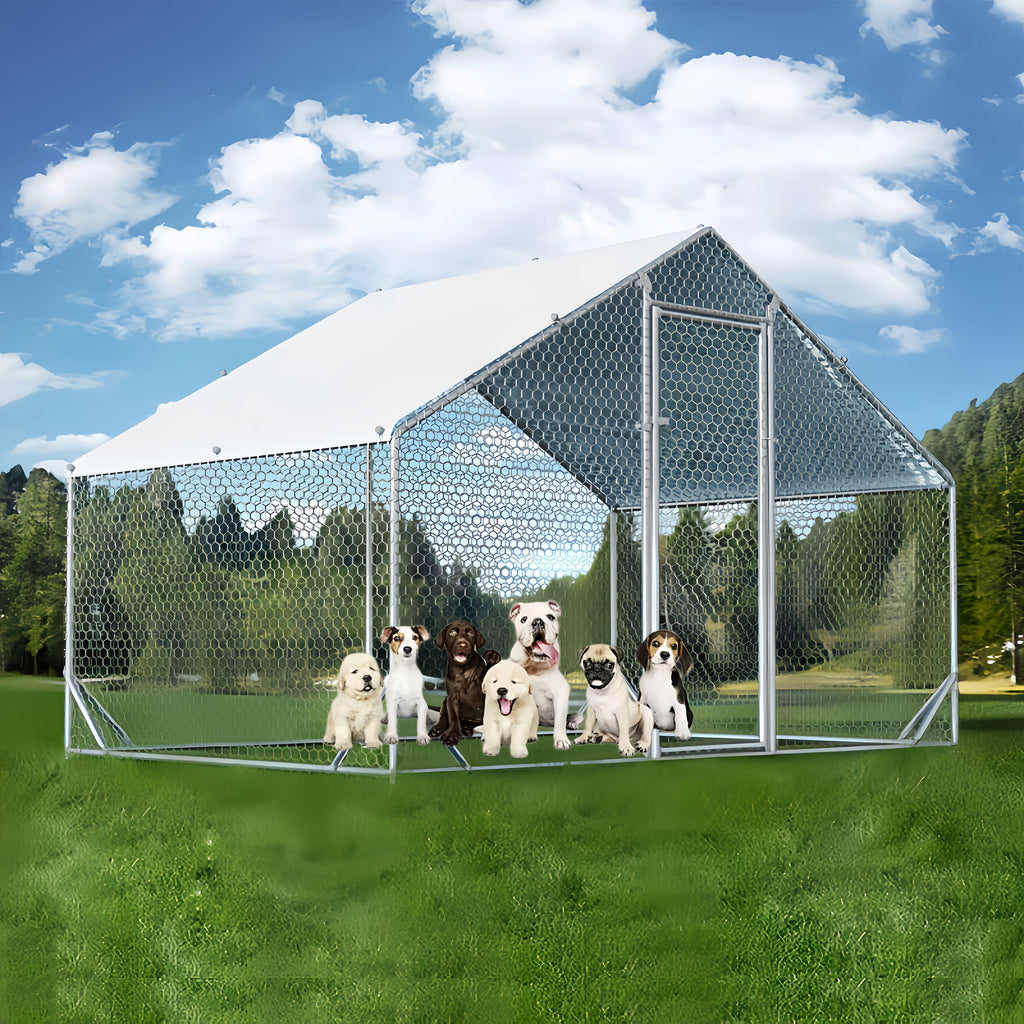 Chicken Run with UV Cover, Metal Walk-In Poultry Enclosure with Door for Backyard Hens, Outdoor Flock Care and Garden Setups, Three Size Options