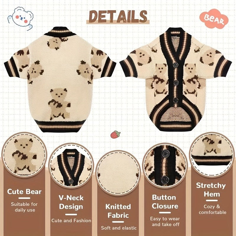 Knitted Dog Cardigan Sweater in Red, Multicolor or Light Blue, XS-XL Winter Pet Clothing for Puppy Outfits, Cool Weather Walks and Family Photos