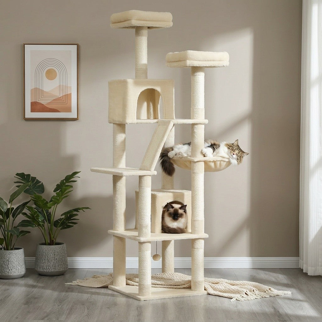 Metal Frame Cat Tree, 70.9 or 45.7 Inch Multi-Level Indoor Cat Tower with Plush Perch, Hammock, Condo Hideaway and Sisal Scratching Posts, Six Colors