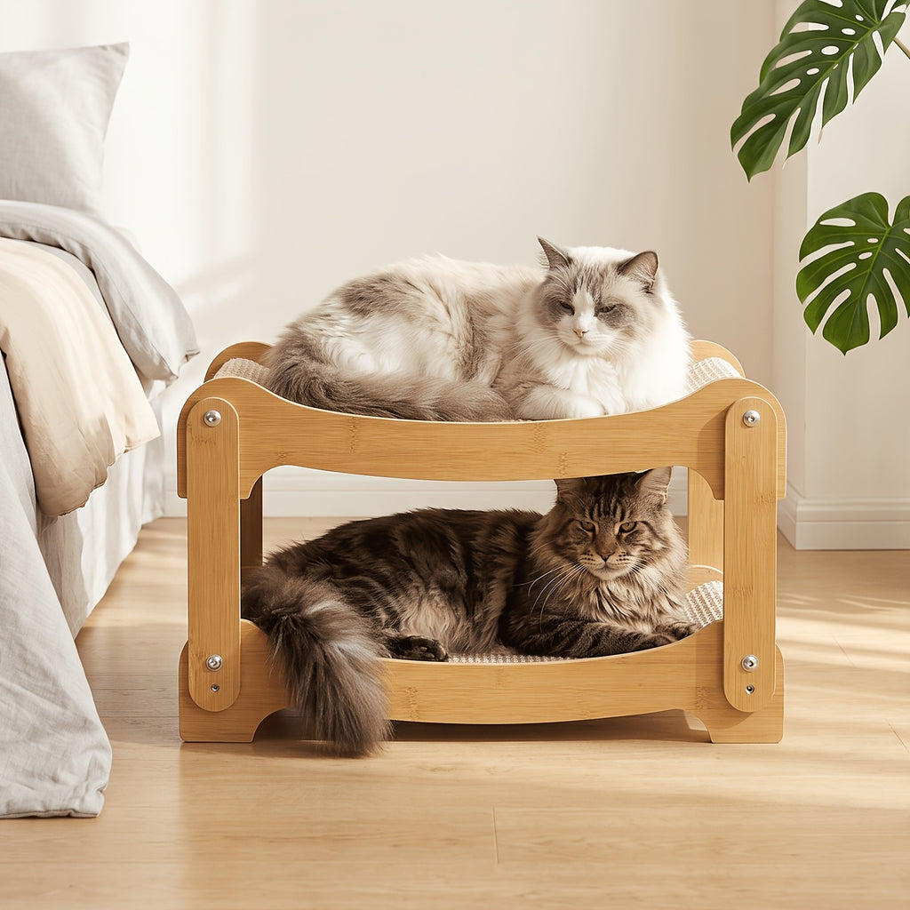 Cat Bunk Bed with Sisal Scratching Surfaces, Wooden Double-Decker Indoor Cat Lounger with Two Open Resting Levels, Large Size