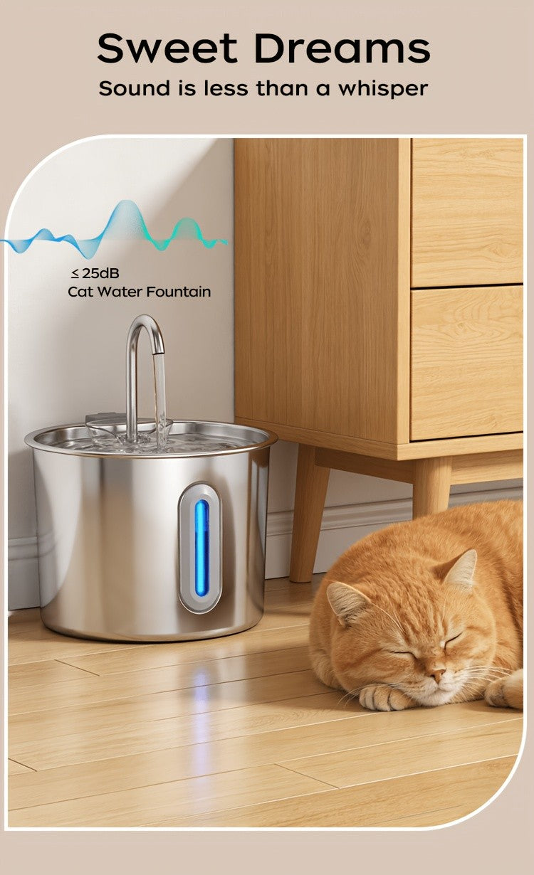 Filtered Cat Water Fountain 74.39oz, Stainless Steel Automatic Pet Drinking Dispenser with Quiet Pump for Cats and Dogs, Three Style Options