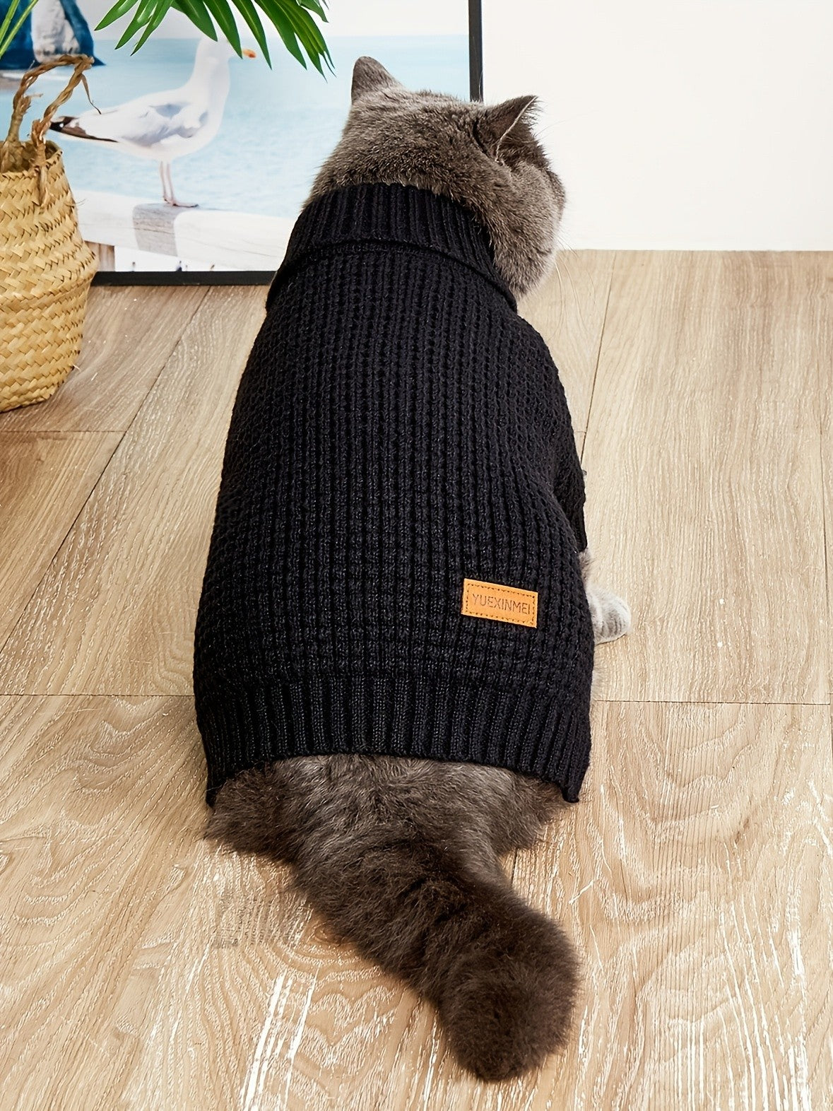 Black High Neck Pet Sweater with Ribbed Cuffs and Snap Buttons, Polyester Clothing for Dogs and Cats, XS M L XL XXL Options for Cool Weather