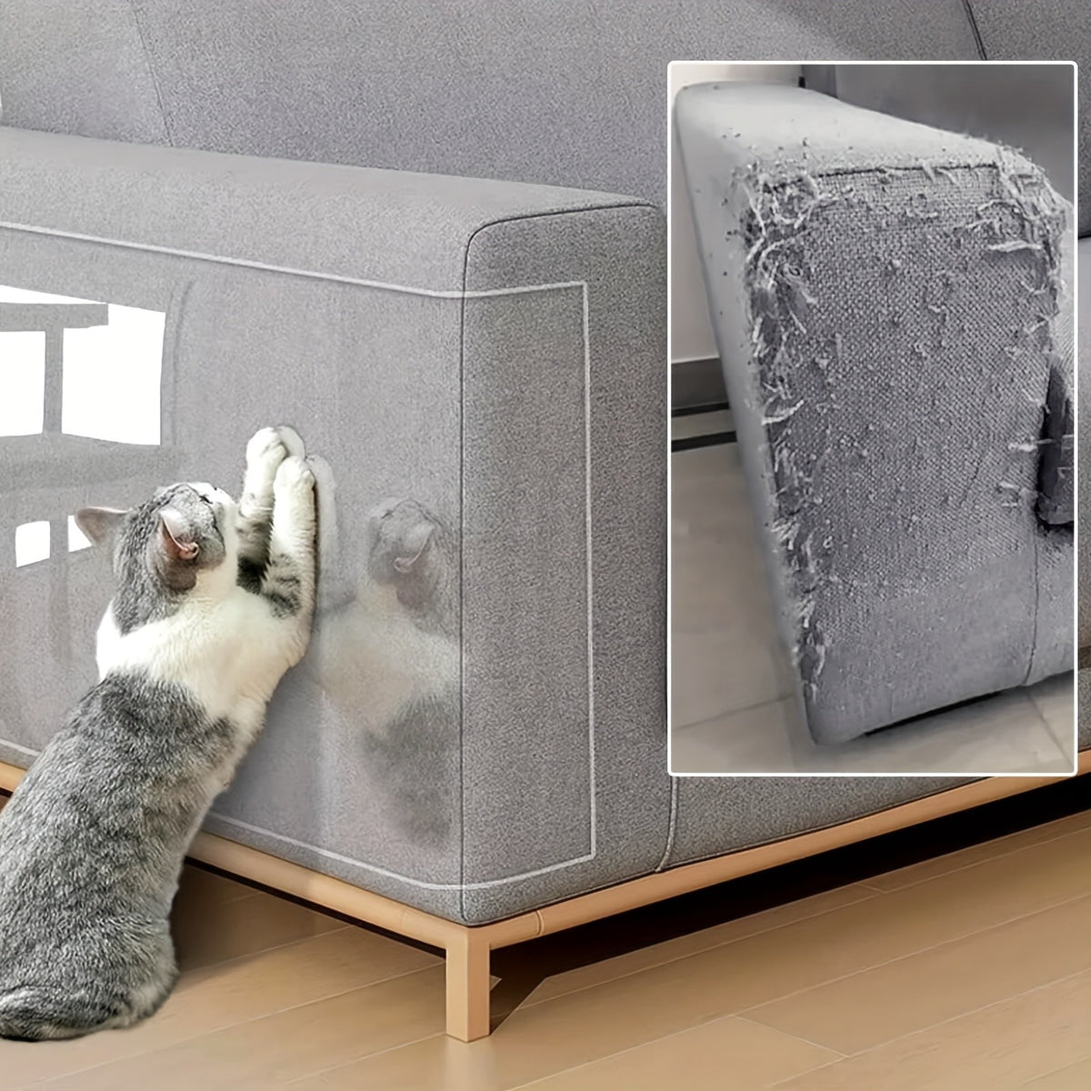 Clear Cat Scratch Protector 4-Pack, Waterproof PVC Furniture Protection Film for Indoor Sofas and Recliners, Transparent Double-Sided Scratch Shields