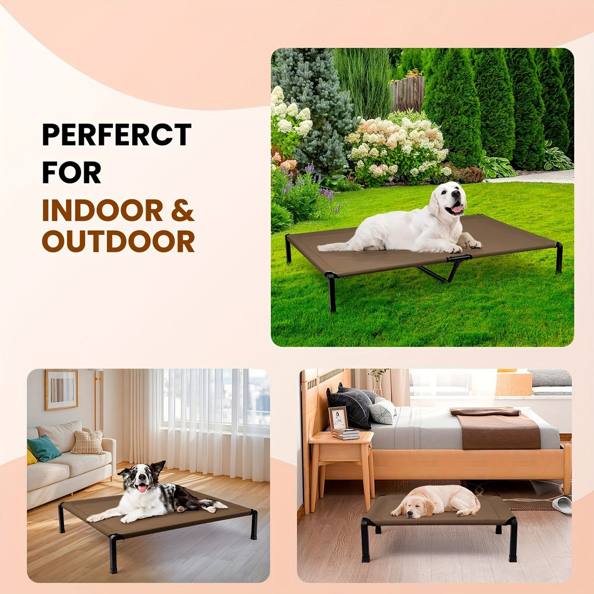 Outdoor Dog Cot with Textilene Mesh, Elevated Pet Bed in 26, 42 and 60 Inch Sizes with Iron Frame and Non-Slip Feet for Patio and Camping
