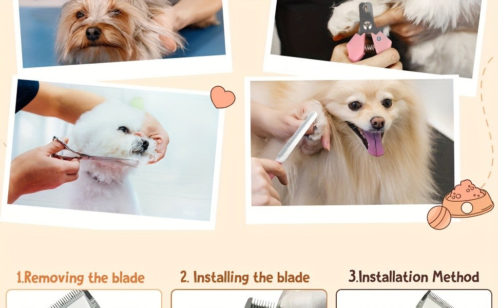 USB Rechargeable Dog Clippers with Ceramic Blades, Electric Pet Hair Trimmer for Cats and Dogs, Color Choices and Grooming Set Options