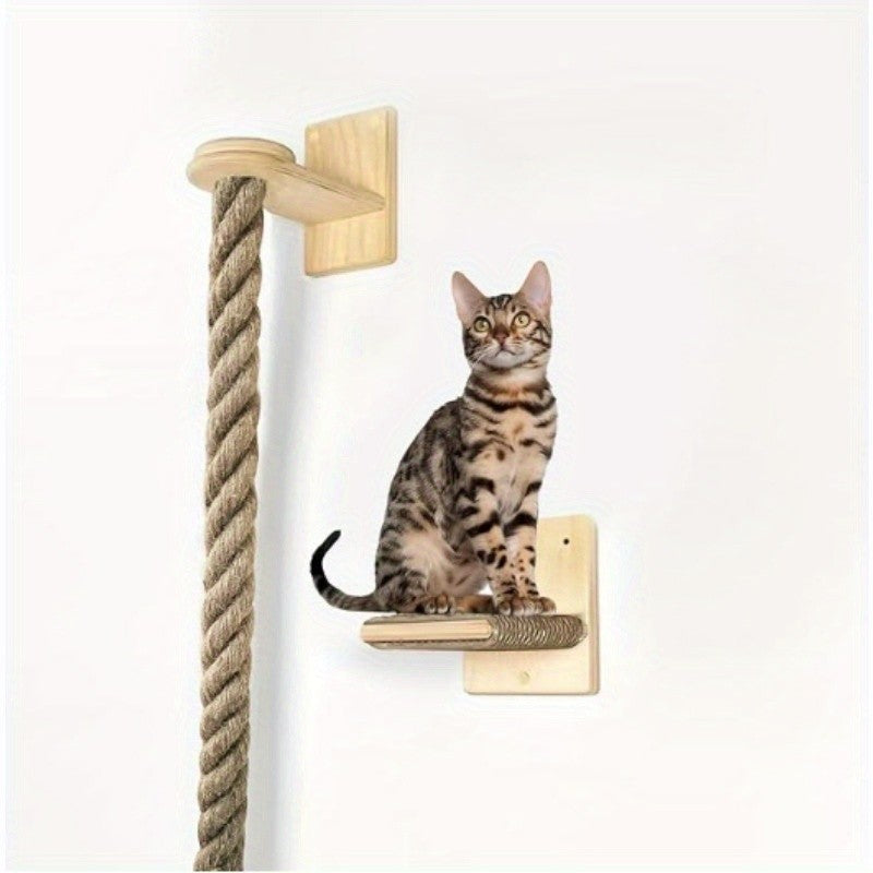 Cat Climbing Rope with Wall Platform, 60 Inch Hemp Rope Wall-Mounted Cat Climber for Indoor Scratching, Vertical Play and Space-Saving Pet Furniture