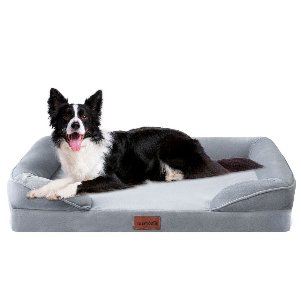 Orthopedic Bolster Dog Bed with Egg Crate Foam, Removable Washable Cover and Non-Slip Base, Gray Pet Sofa in 36, 42 and 48 Inch Sizes