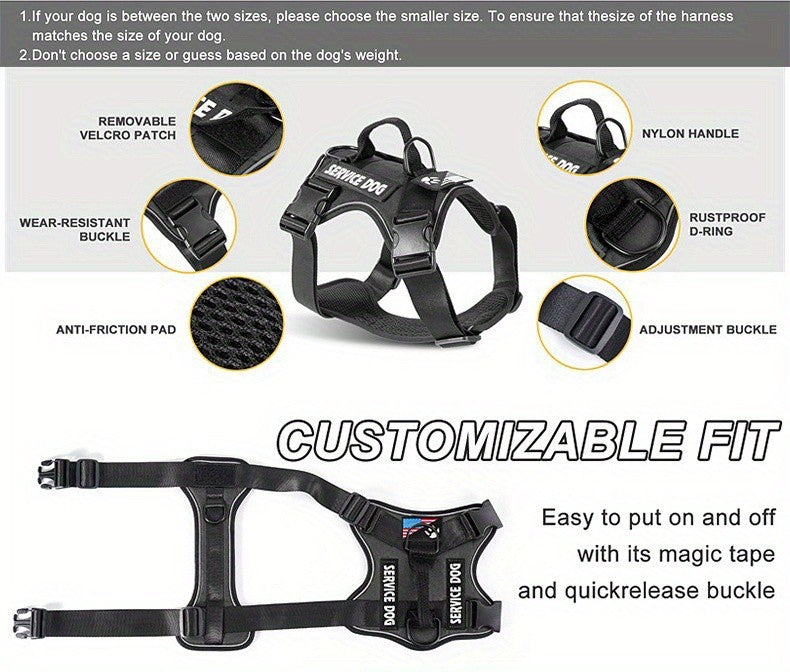 Dog Harness with 3 Patches, Reflective Adjustable Oxford Vest with Breathable Mesh Lining and Chest and Back Leash Loops for Walking, S to XL