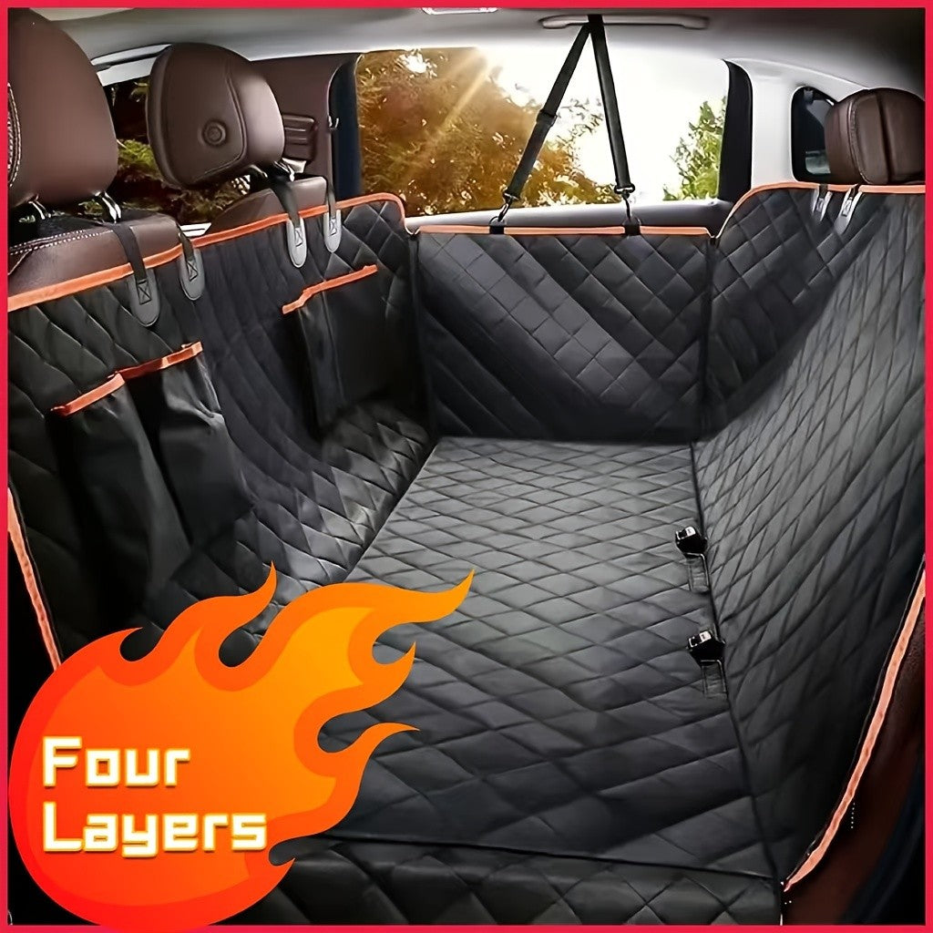 Dog Car Hammock with 4 Storage Pockets, 600D Rear Seat Cover with Side Flaps and Headrest Straps for Pet Travel in Cars, Trucks and SUVs