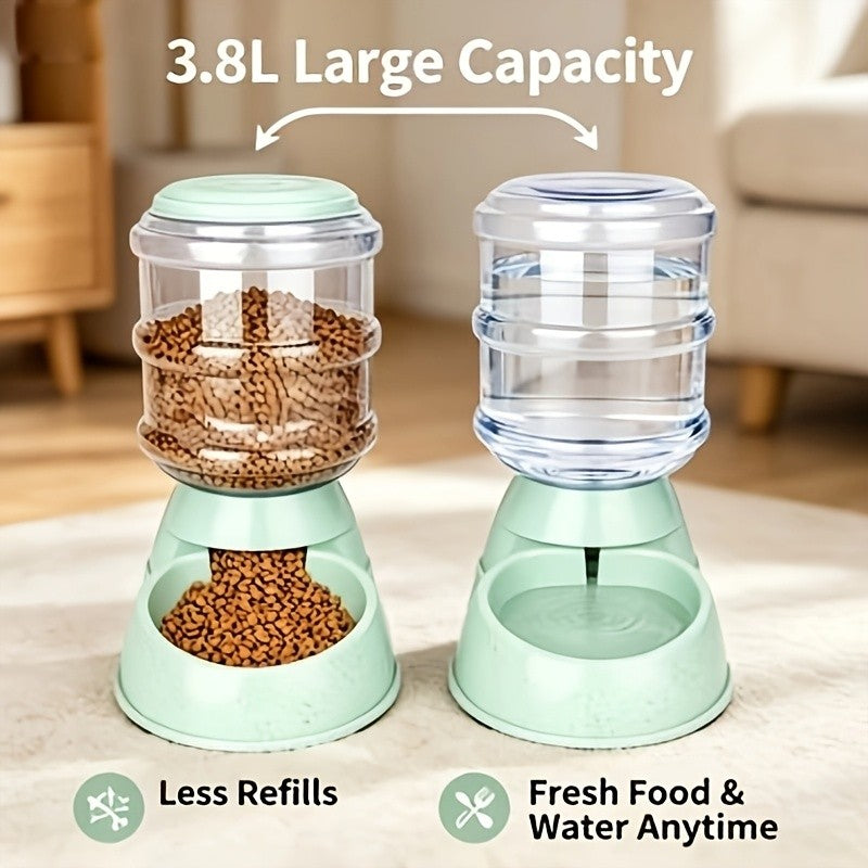 Gravity Pet Dispenser for Food or Water, Battery-Free Feeder or 1 Gallon Waterer with Clear Reservoir for Cats and Small to Medium Dogs, Three Colors