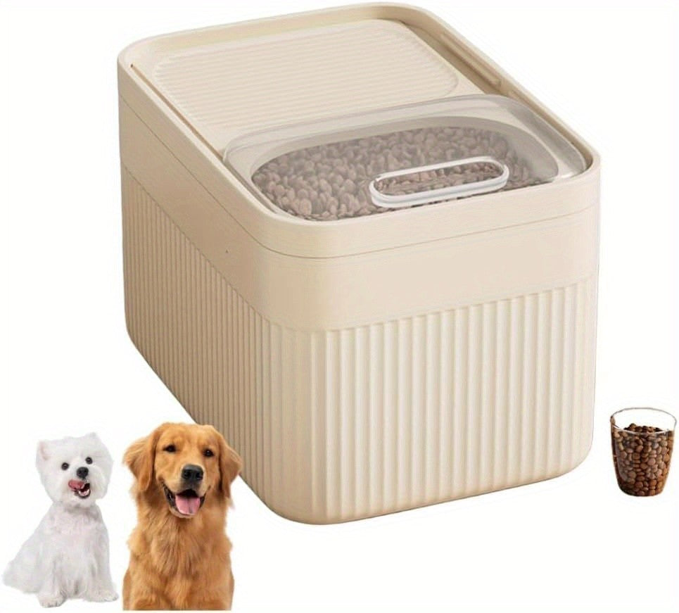 Pet Food Storage Container with Openable Window, White Airtight Cat and Dog Food Bin with Tight-Sealing Lid for Everyday Feeding Area Organization