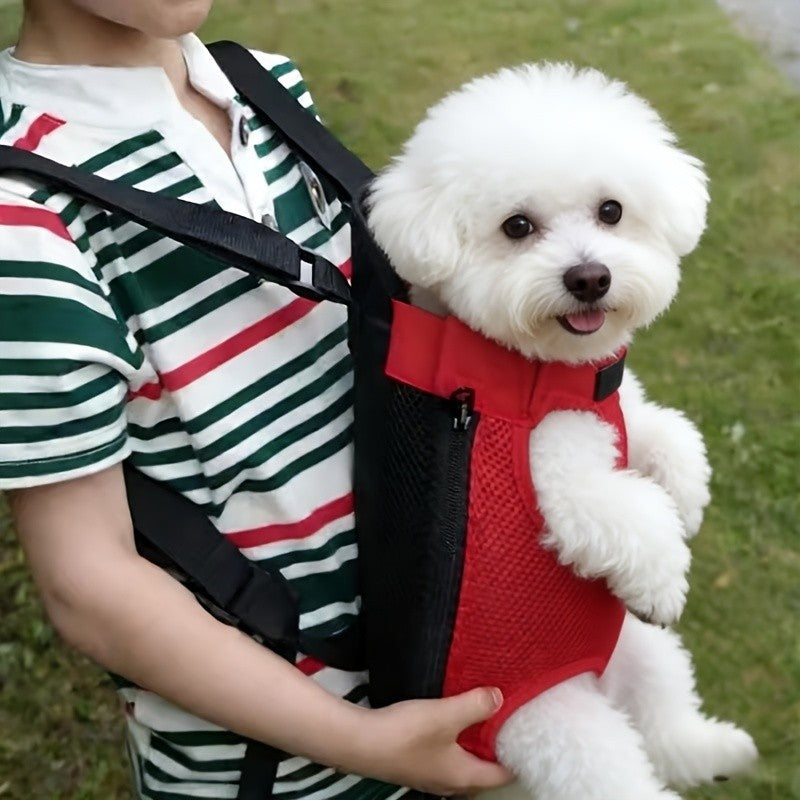 Front Chest Pet Carrier Backpack, L Size Breathable Mesh Travel Bag for Small and Medium Dogs and Cats, Lightweight Outdoor Walking Carrier