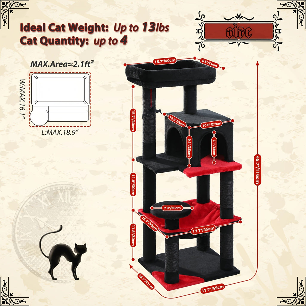 Metal Frame Cat Tree, 70.9 or 45.7 Inch Multi-Level Indoor Cat Tower with Plush Perch, Hammock, Condo Hideaway and Sisal Scratching Posts, Six Colors