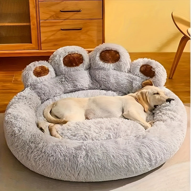 Long Plush Pet Bed with Bear Paw Shape, PP Cotton Filled Dog and Cat Sleeping Cushion with Anti-Slip Bottom, Single Bed and 2PCS Options