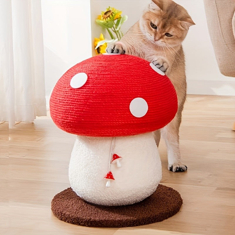 Mushroom Cat Scratching Post with Sisal Surface, Interactive Cat Scratcher Toy for Indoor Cats and Kittens, Everyday Scratch and Play