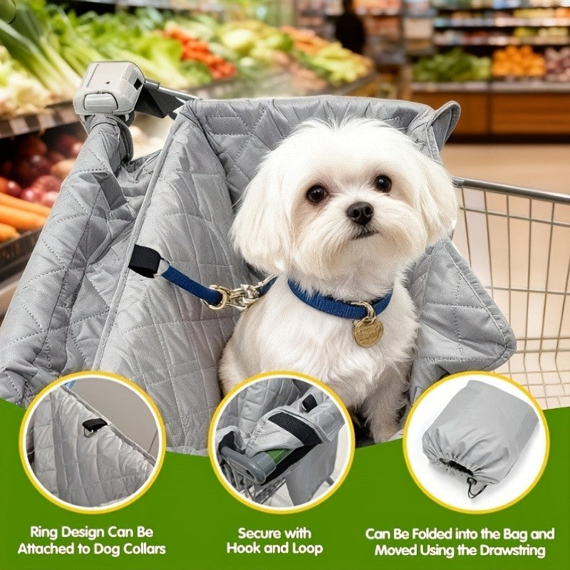 Dog Shopping Cart Cover, Quilted Pet Grocery Cart Liner in Black with Portable Bag Design for Supervised Outings at Pet-Friendly Stores