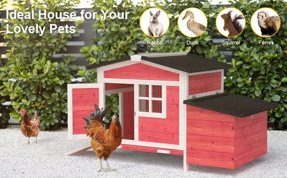 Chicken Coop Outdoor Wooden Hen House with Nesting Box, Ramp, Removable Tray and Lockable Doors, Elevated Fir Wood Poultry Hutch with Sloped Asphalt Roof, 42 x 25 x 28 Inches