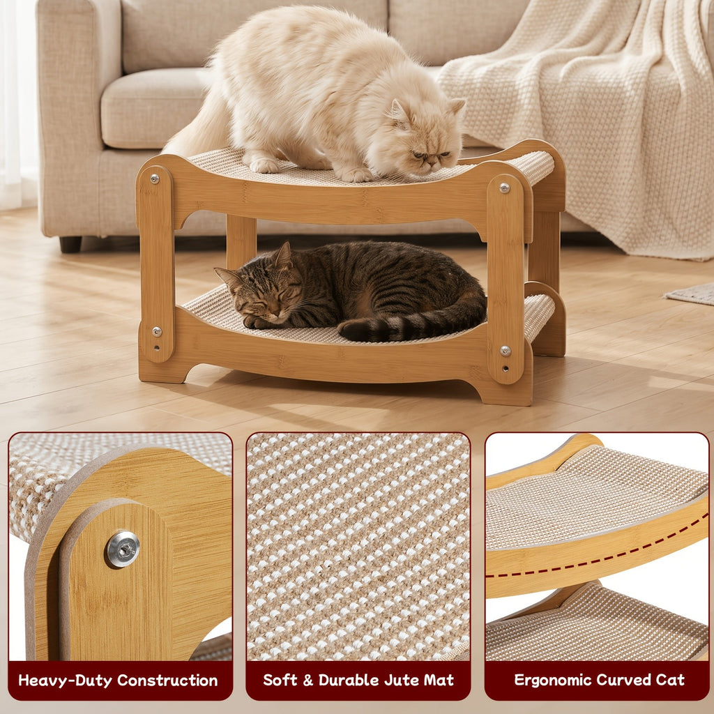 Cat Bunk Bed with Sisal Scratching Surfaces, Wooden Double-Decker Indoor Cat Lounger with Two Open Resting Levels, Large Size