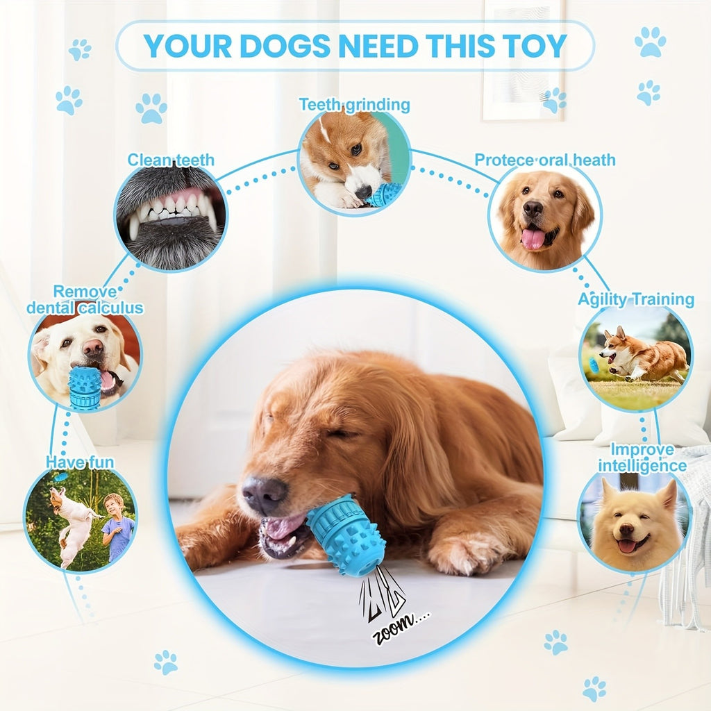 Bottle-Shaped Dog Chew Toy with Squeaker, Textured Rubber Play Toy in Green or Blue for Medium and Large Dogs, Supervised Interactive Games