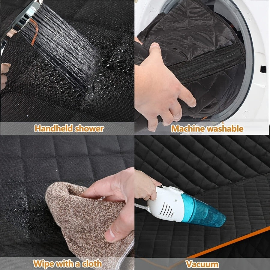 Dog Cargo Cover with Bumper Flap, Black Polyester Non-Slip Pet Trunk Mat for Compatible SUVs, Sedans and Vans, Everyday Travel Protector