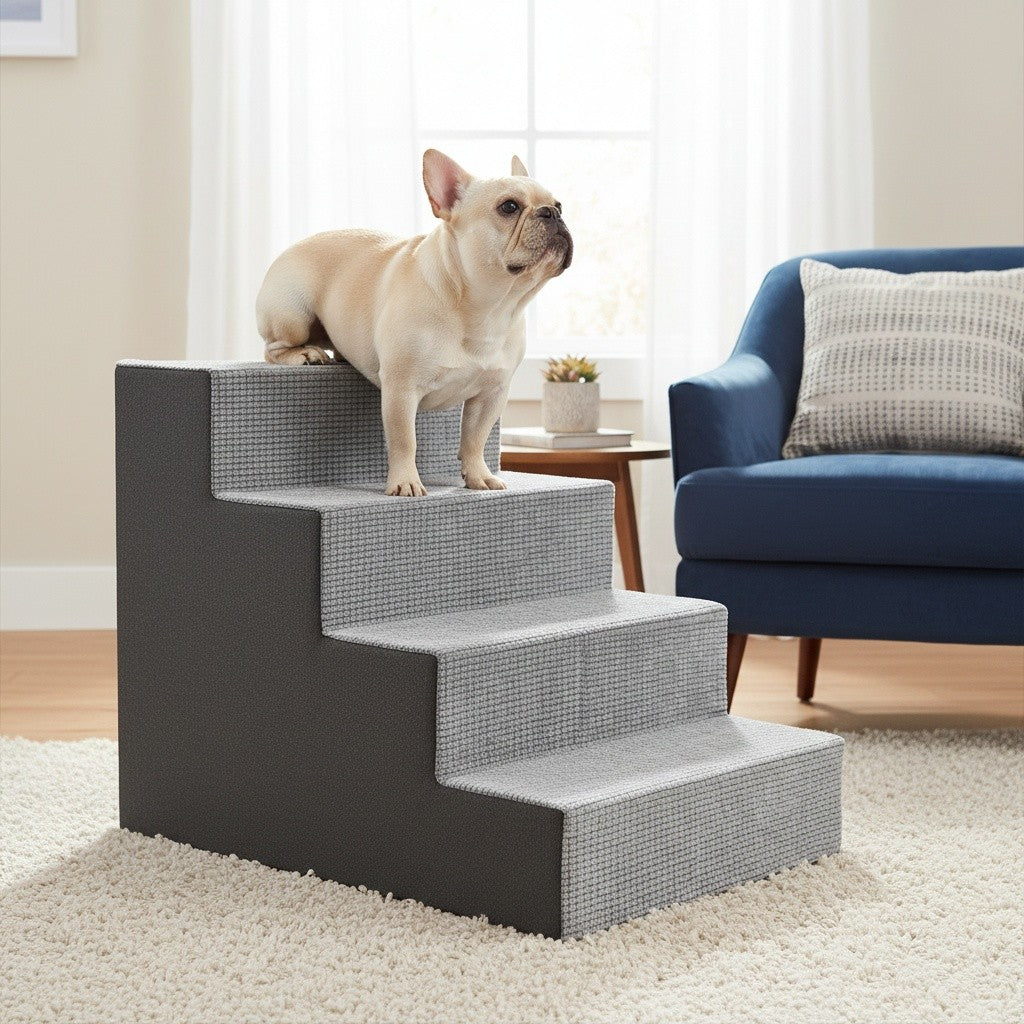 High Bed Dog Stairs for Small Dogs and Cats, Gray Non-Slip Indoor Pet Steps in 4 or 5-Step Styles for Bedside Furniture Access