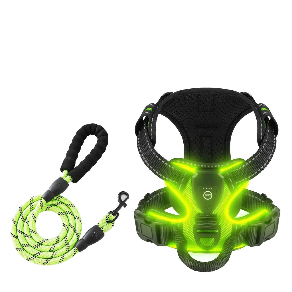Light Up Dog Harness, Rechargeable LED Night Walking Vest with 3 Lighting Modes, Reflective Strips, Padded Mesh and Adjustable Straps, M L XL