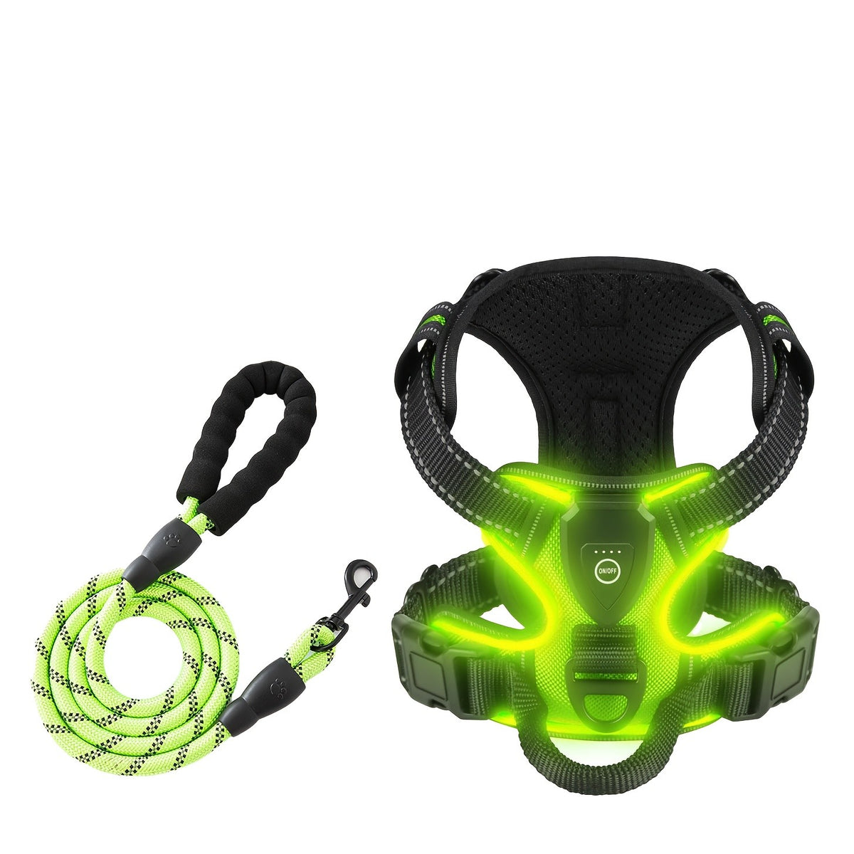 Light Up Dog Harness, Rechargeable LED Night Walking Vest with 3 Lighting Modes, Reflective Strips, Padded Mesh and Adjustable Straps, M L XL