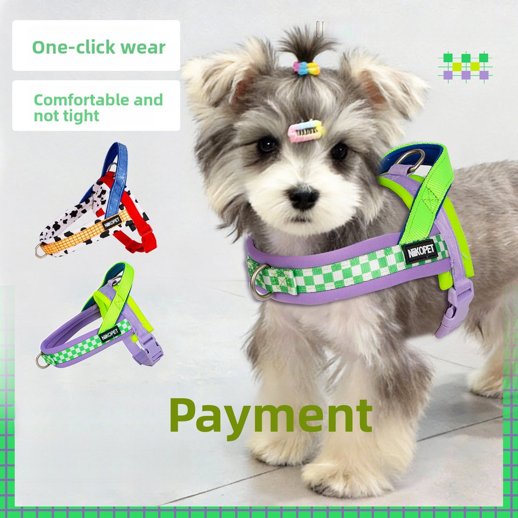 Saddle Style Dog Harness Vest for Small and Medium Dogs, Heart Detail Walking Harness in Green Purple or Red Yellow, XS to L Options