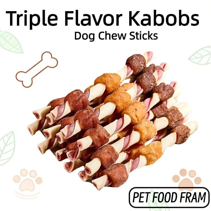 Dog Kabob Treats Triple Flavor Skewers, Mixed Meat Chew Snacks with Combination Pack Options for Supervised Rewards and Daily Treat Time
