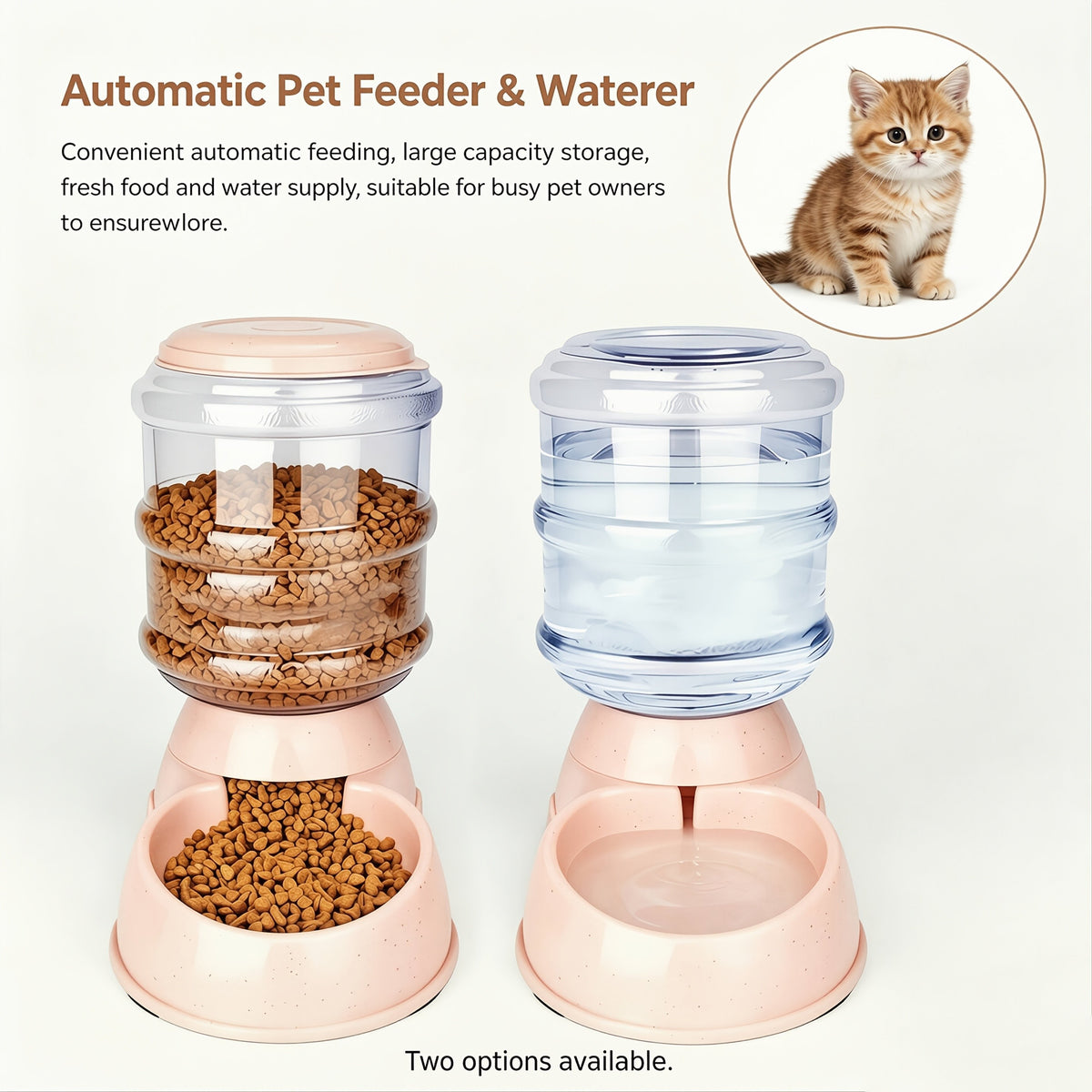 Gravity Pet Dispenser for Food or Water, Battery-Free Feeder or 1 Gallon Waterer with Clear Reservoir for Cats and Small to Medium Dogs, Three Colors