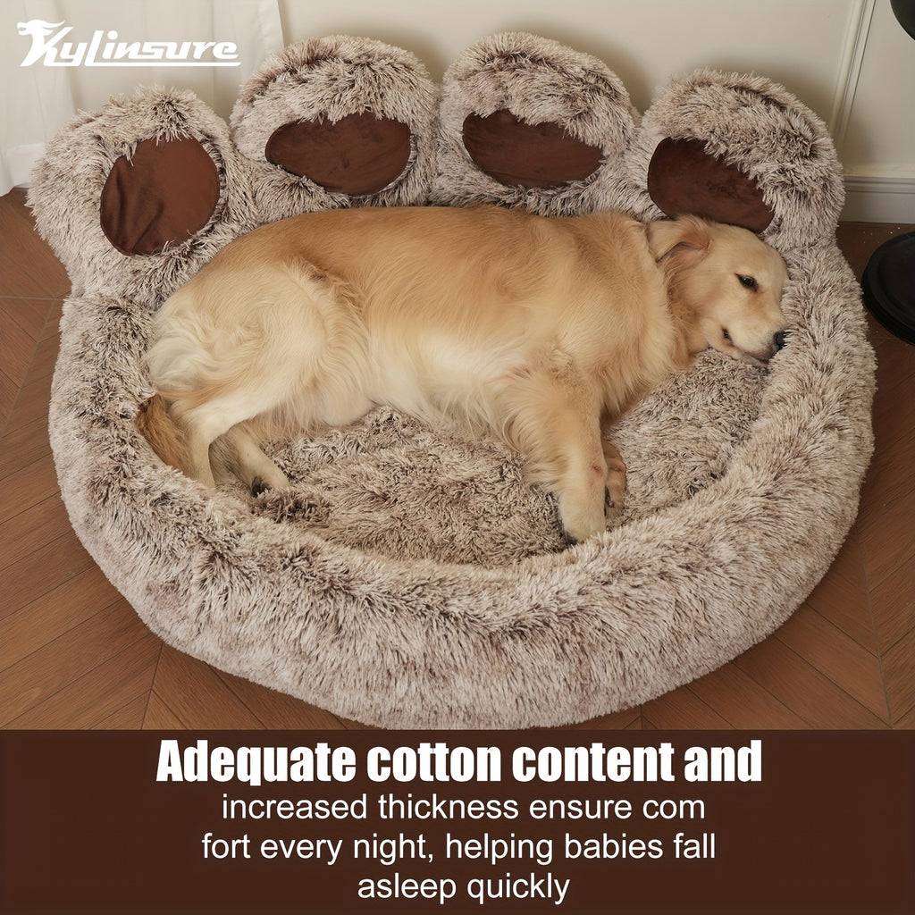 Bear Paw Dog Bed with Plush Raised Sides, Soft Cozy Cat Sleeping Cushion for Indoor Naps, Five Color Options and Six Sizes