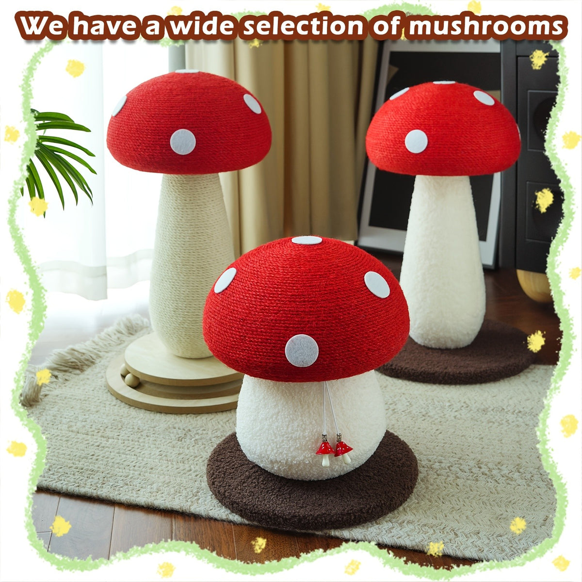 Mushroom Cat Scratching Post with Sisal Surface, Interactive Cat Scratcher Toy for Indoor Cats and Kittens, Everyday Scratch and Play