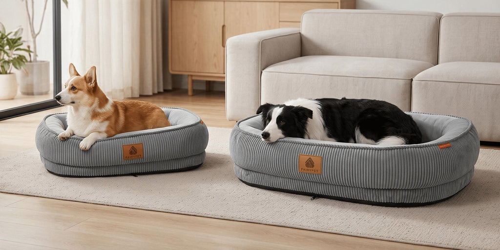 Memory Foam Dog Bed with Raised Edges, Removable Washable Cover and Non-Slip Bottom, Grey Cozy Pet Sofa in 20, 23, 29 and 35 Inch Sizes
