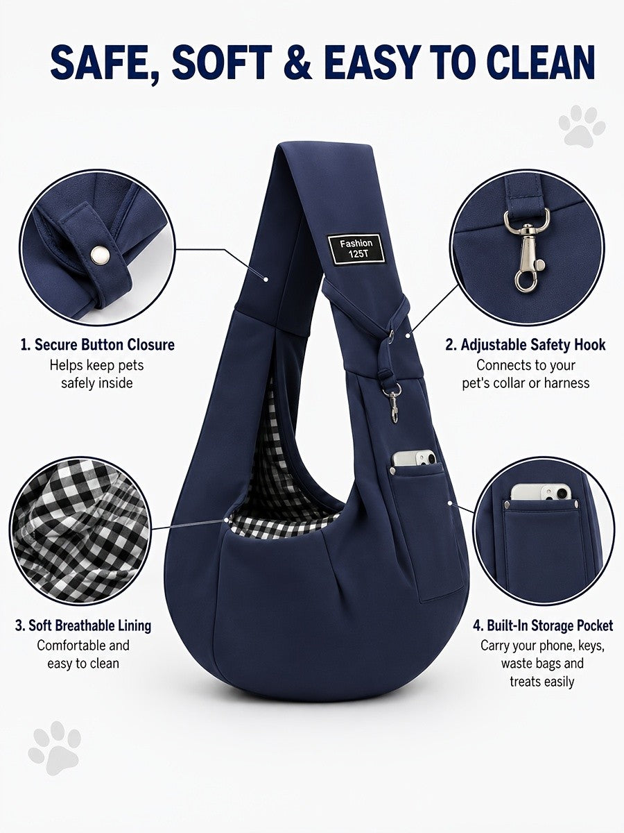 Reversible Dog Carrier Sling with Storage Pocket for 3-15 lb Small Dogs and Cats, Hands-Free Puppy Carrying Pouch in Pink or Blue for Outings